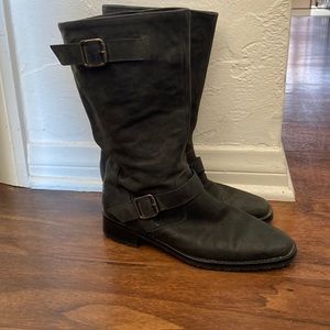 Manolo Blahnik black/dark grey suede Moto boots size 36 worn once